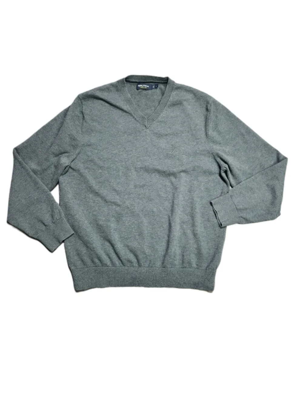Nautica Mens Gray V Neck Long Sleeve Sweater Shirt Large